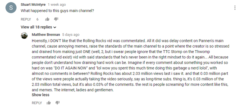 A recent conversation on a Pannenkoek upload—part of the confusion is that he hardly replies to anyone anymore.
